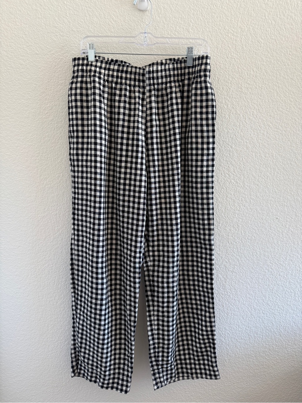 Old Navy Black & White Gingham Linen Straight Leg Pants in Large Tall